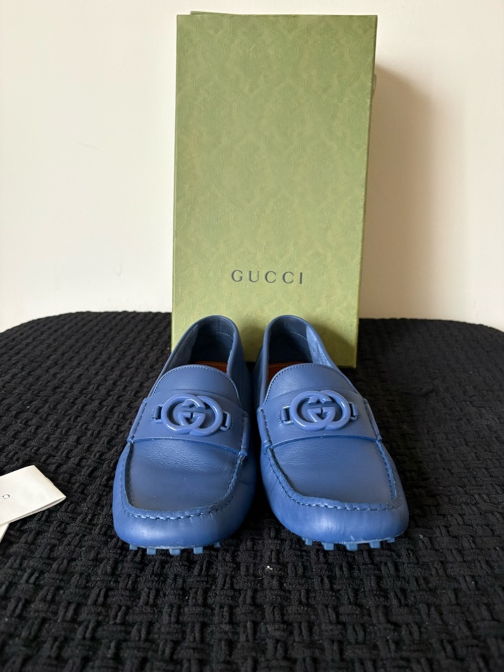 Gucci Men’s Cornflower Blue Leather Interlocking G Driving Loafers